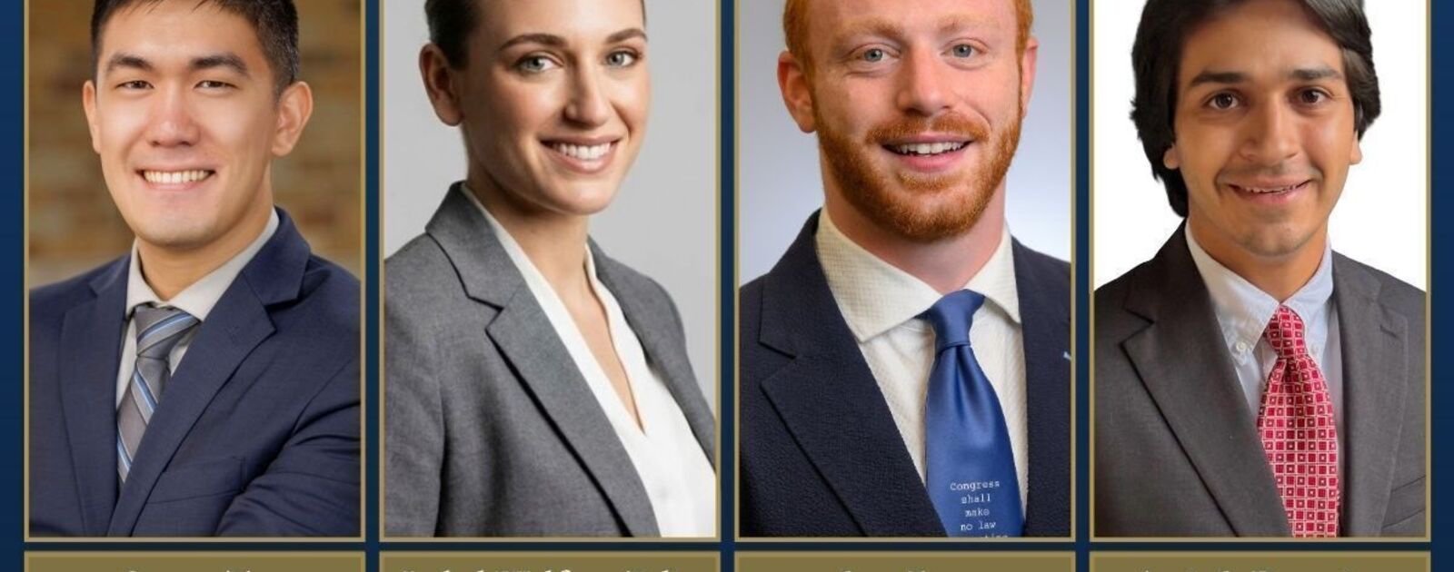The four winners of Notre Dame Law School's 2026 Church, State & Society writing competition
