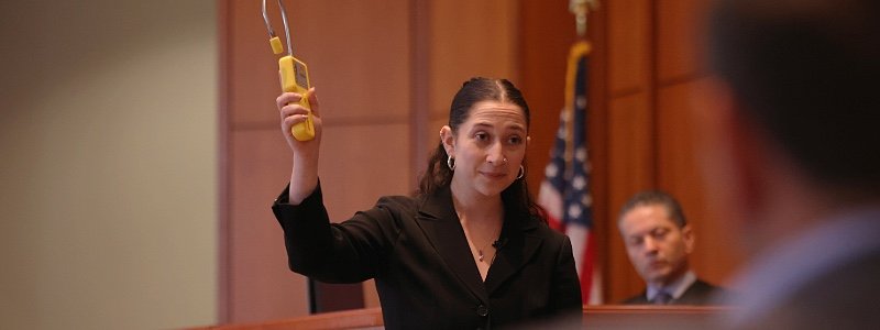 UC Berkeley law student Rebecca Goren presenting evidence to the jury in the Top Gun 2026 final round